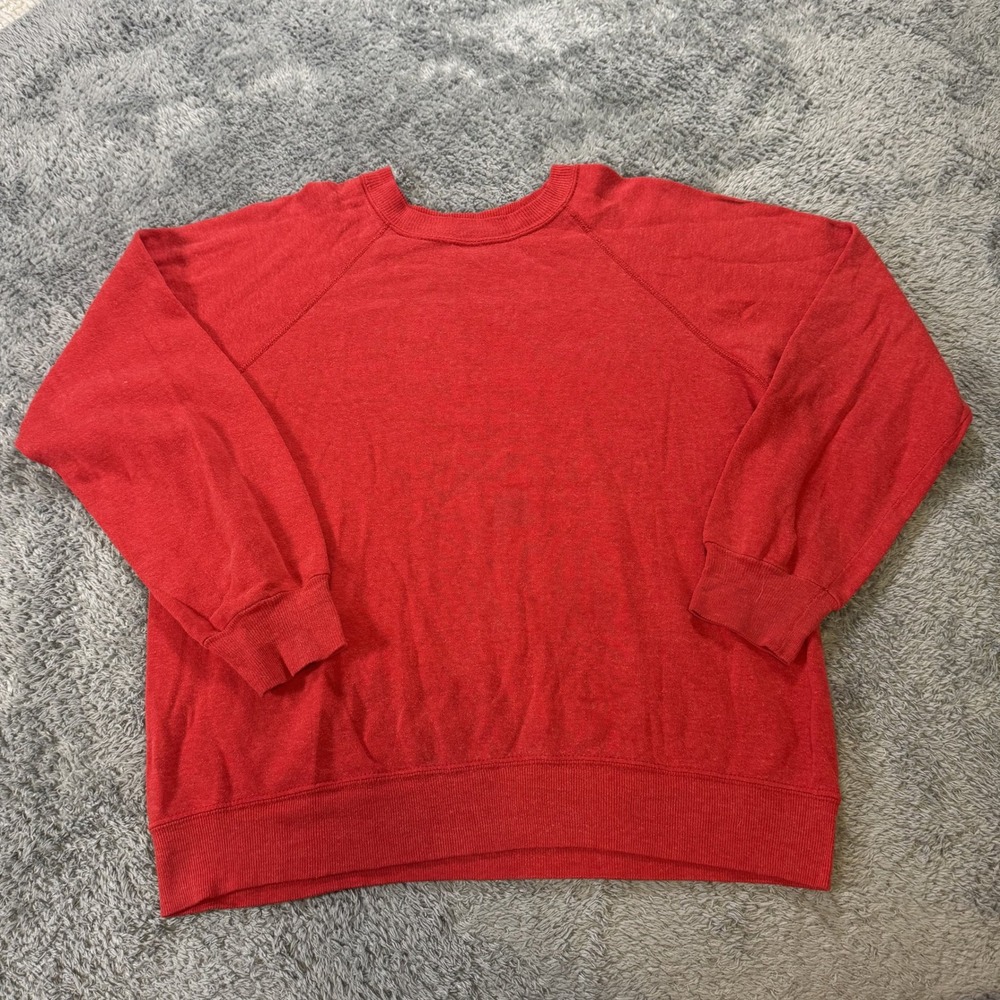 St Johns Bay Mens Raglan Sweatshirt Large Red Solid Cotton Blend Pullover